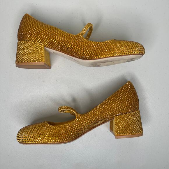 Jeffrey Campbell Gold Velvet Regal Mary Jane Pump Size 5 - Picture 4 of 9